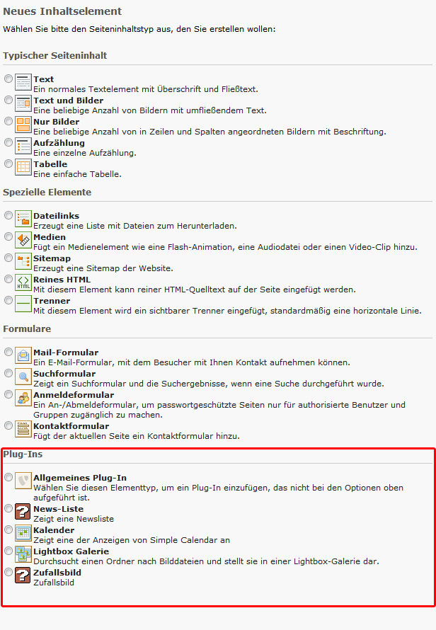 Fontend Plugins aus Extensions erscheinen unter Plug-Ins