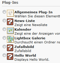 Das Plugin in der Inhaltselemente-Liste Das Plugin »Hello World« erscheint in der Inhaltselemente-Liste.