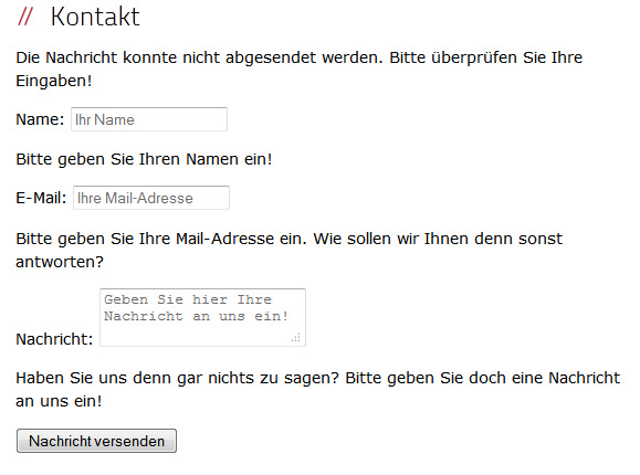 Überall Fehler Unter allen Feldern steht eine Fehlermeldung
