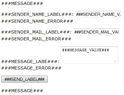 Template Typo3 zeigt nun unser Template mitsamt der Marker an.