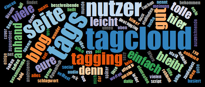 Wordcloud mit schwarzem Hintergrund Die Tagcloud hat jetzt einen schwarzen Hintergrund